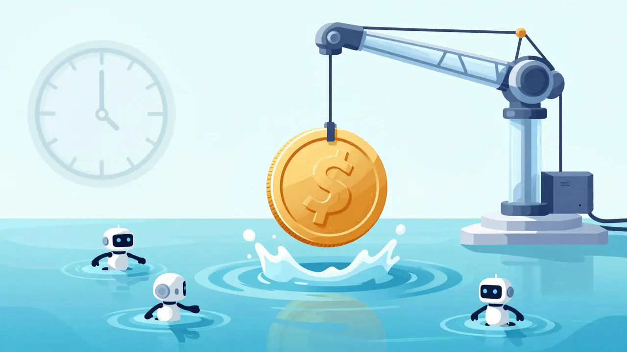 Conceptual art of time-locked swaps balancing prices with arbitrage bots