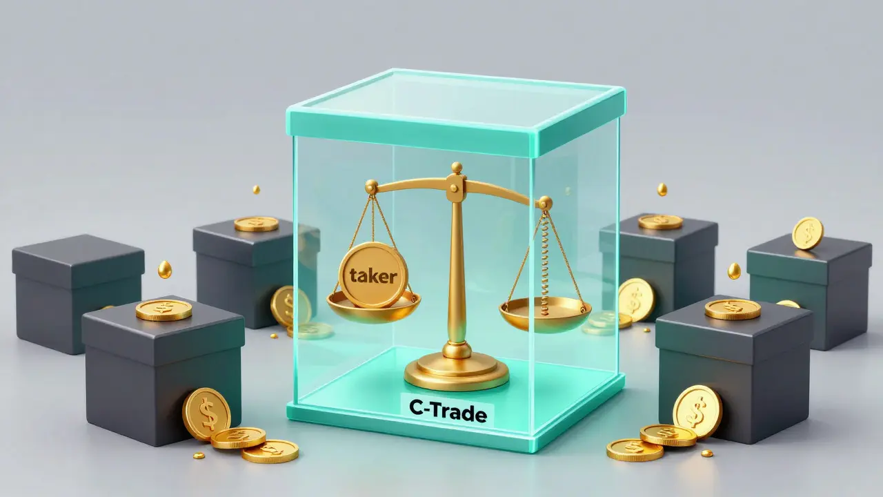 Editorial cartoon comparing transparent C-Trade fees against opaque competitor models