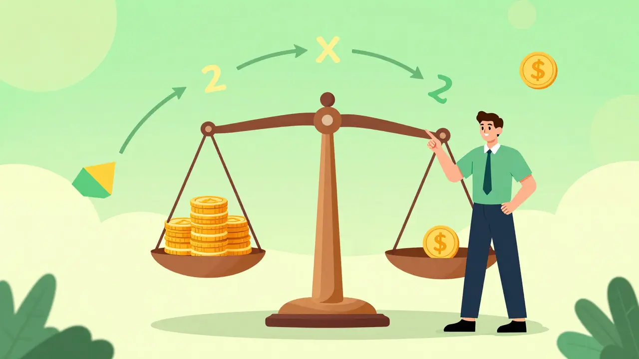 Illustration of a trader balancing risk and capital on a scale