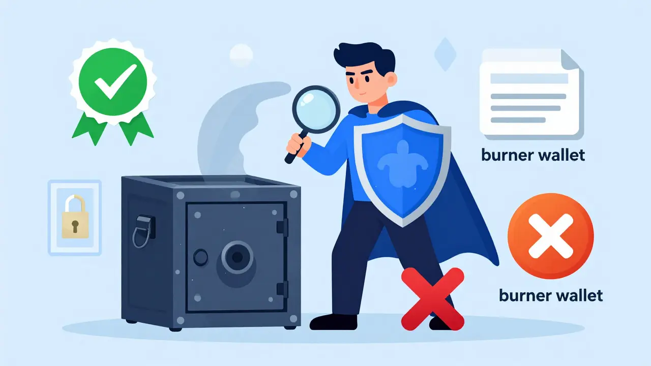 Illustration of a user protecting their crypto wallet from phishing scams.