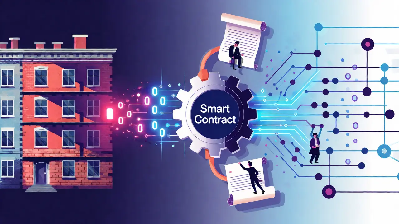 Diagram showing bricks turning into blockchain data
