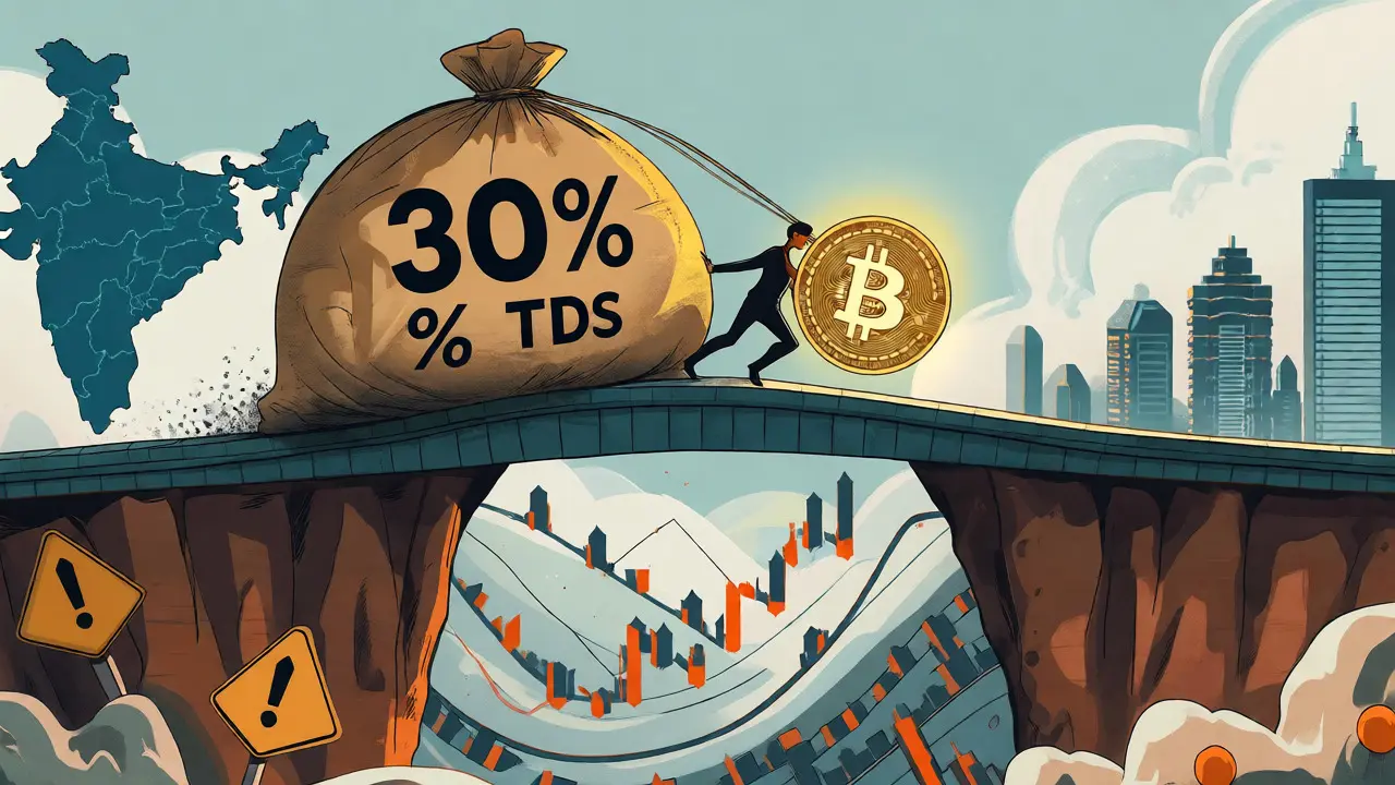Metaphor for heavy tax burdens on cross-border crypto transfers from India.
