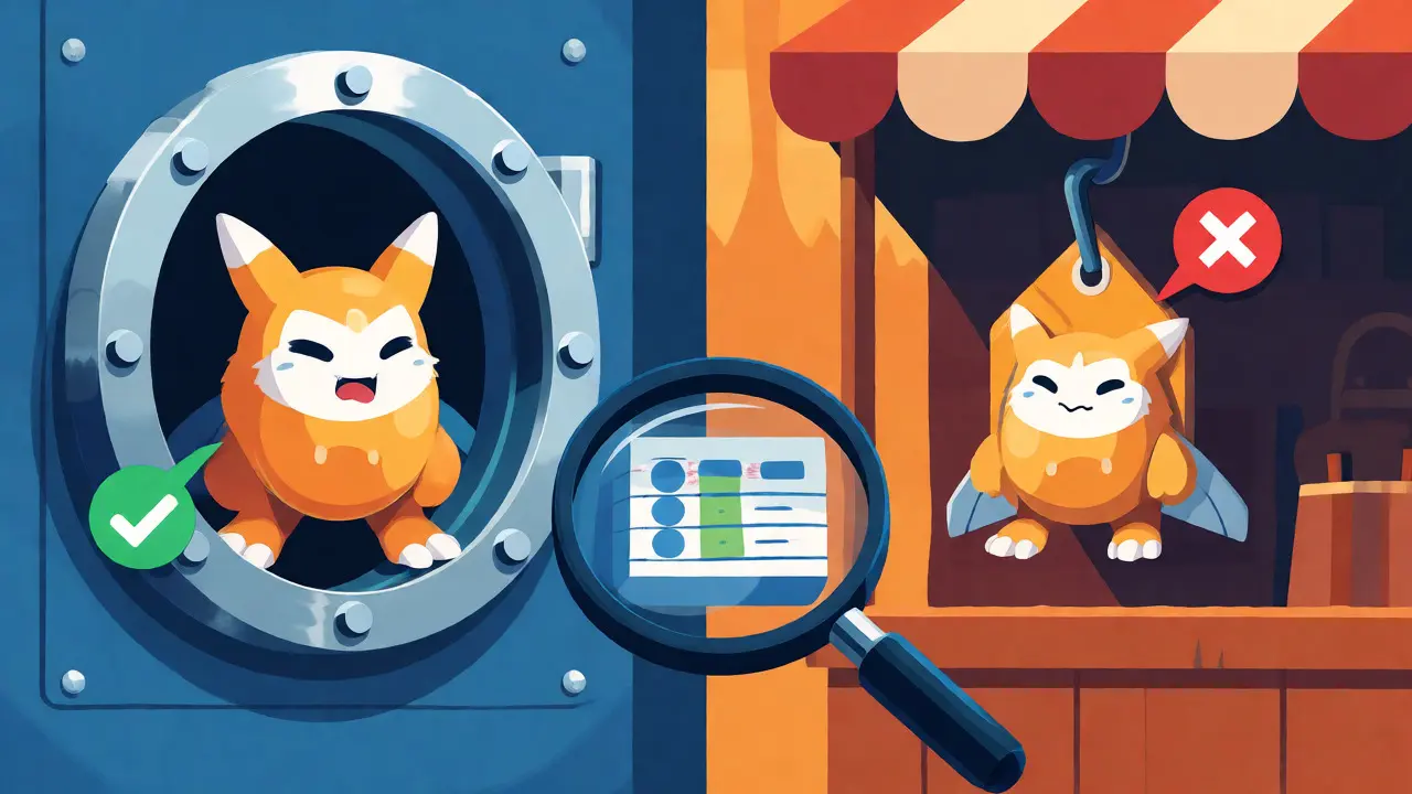 Split view comparing safe wallet storage versus risky marketplace listings for NFTs