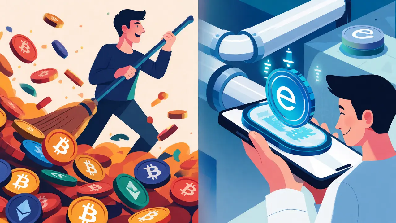 Split view of banned crypto vs accepted digital yuan