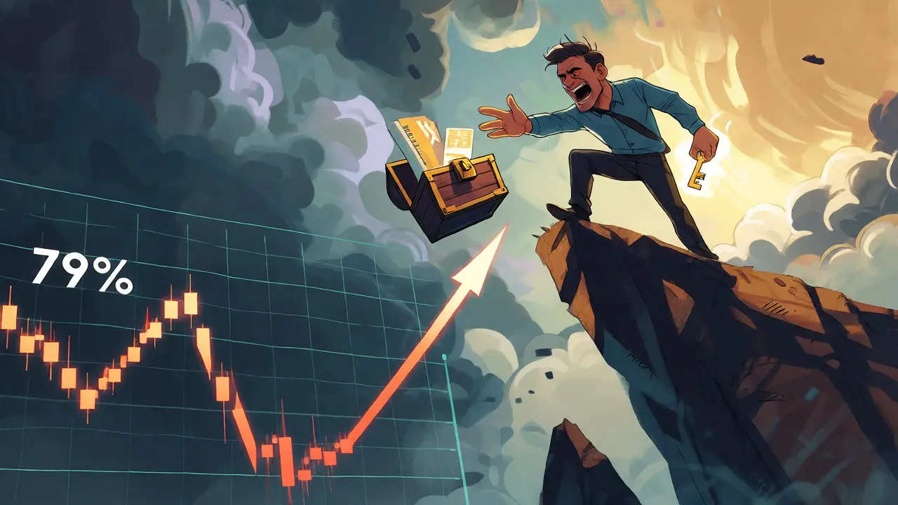 Investor on a cliff edge balancing risk and holding custody keys.