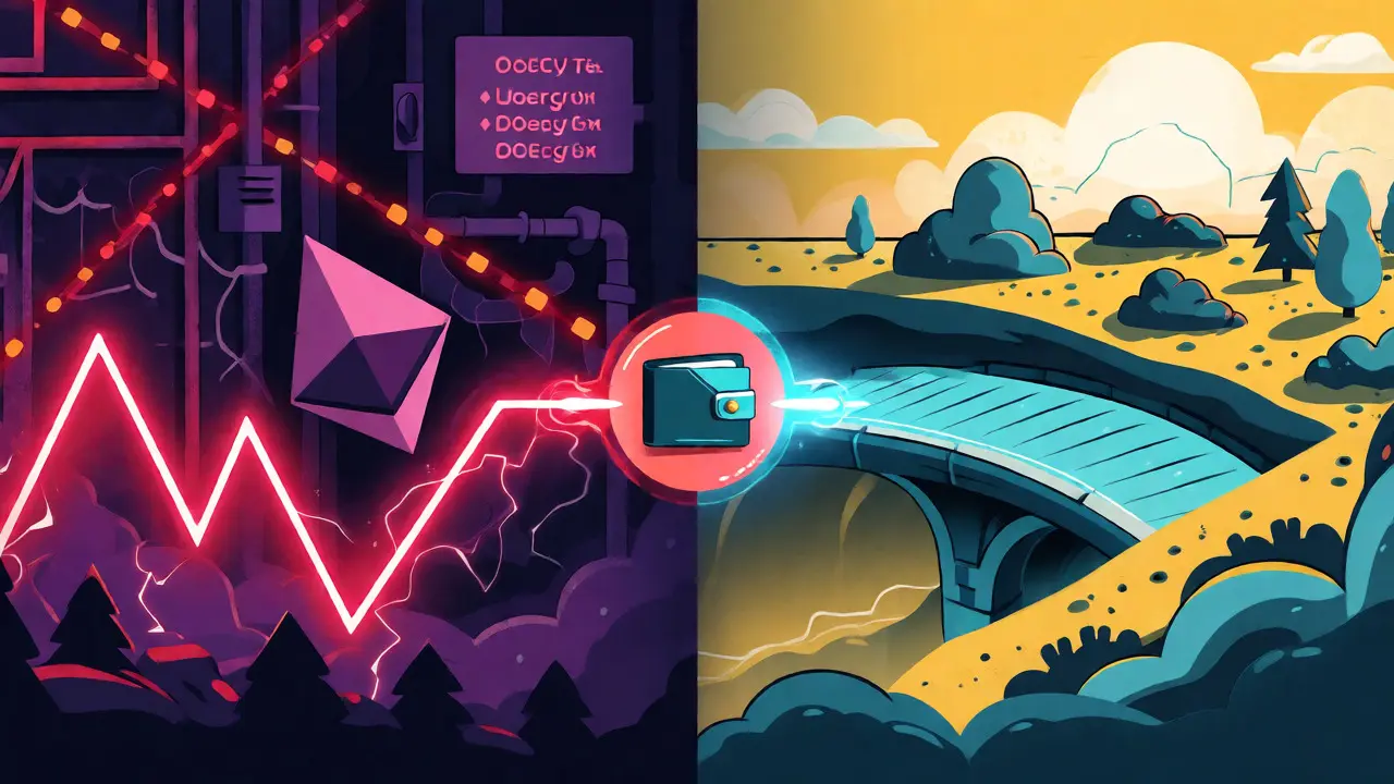 Visual bridge connecting Ethereum and Dogecoin networks