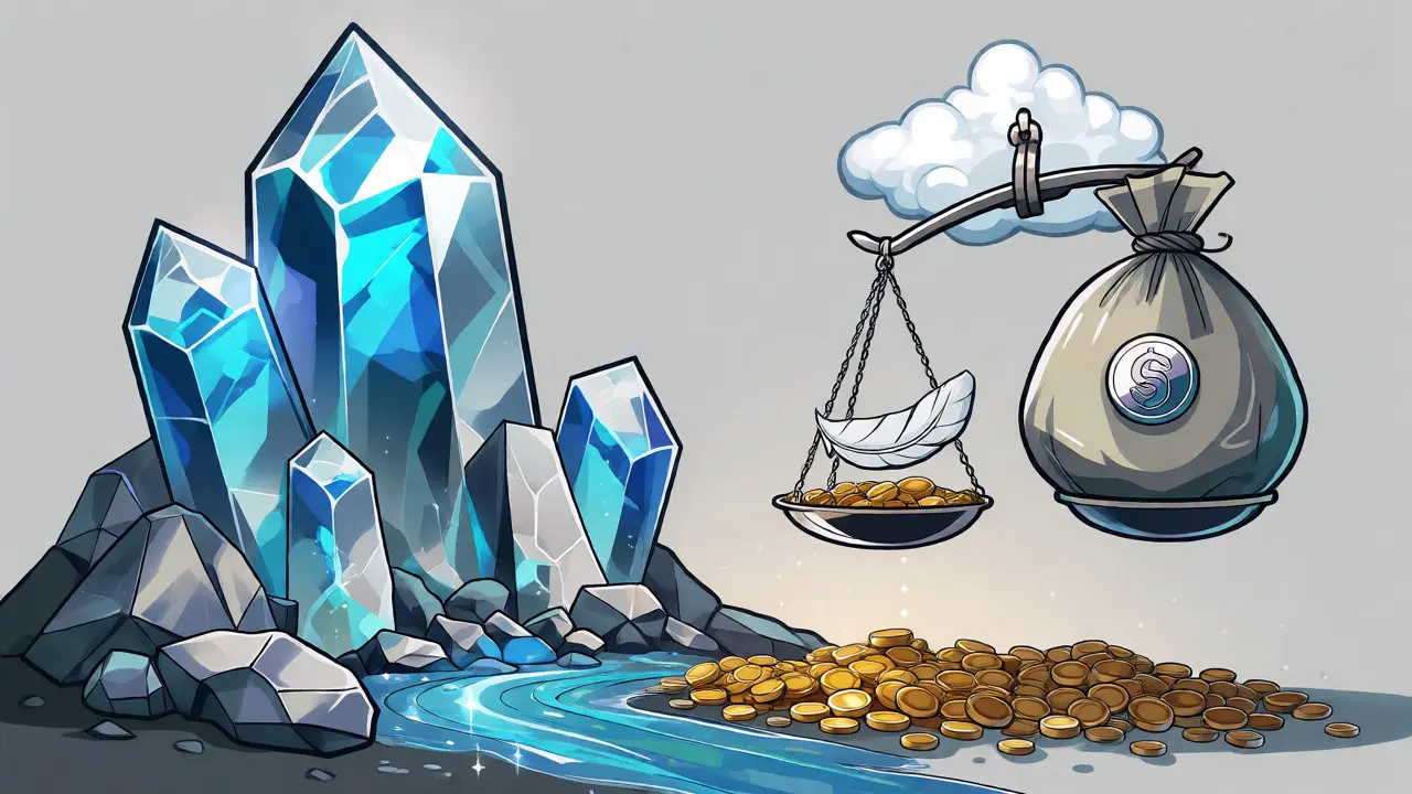 Visual metaphor showing large total supply versus small circulating tokens.
